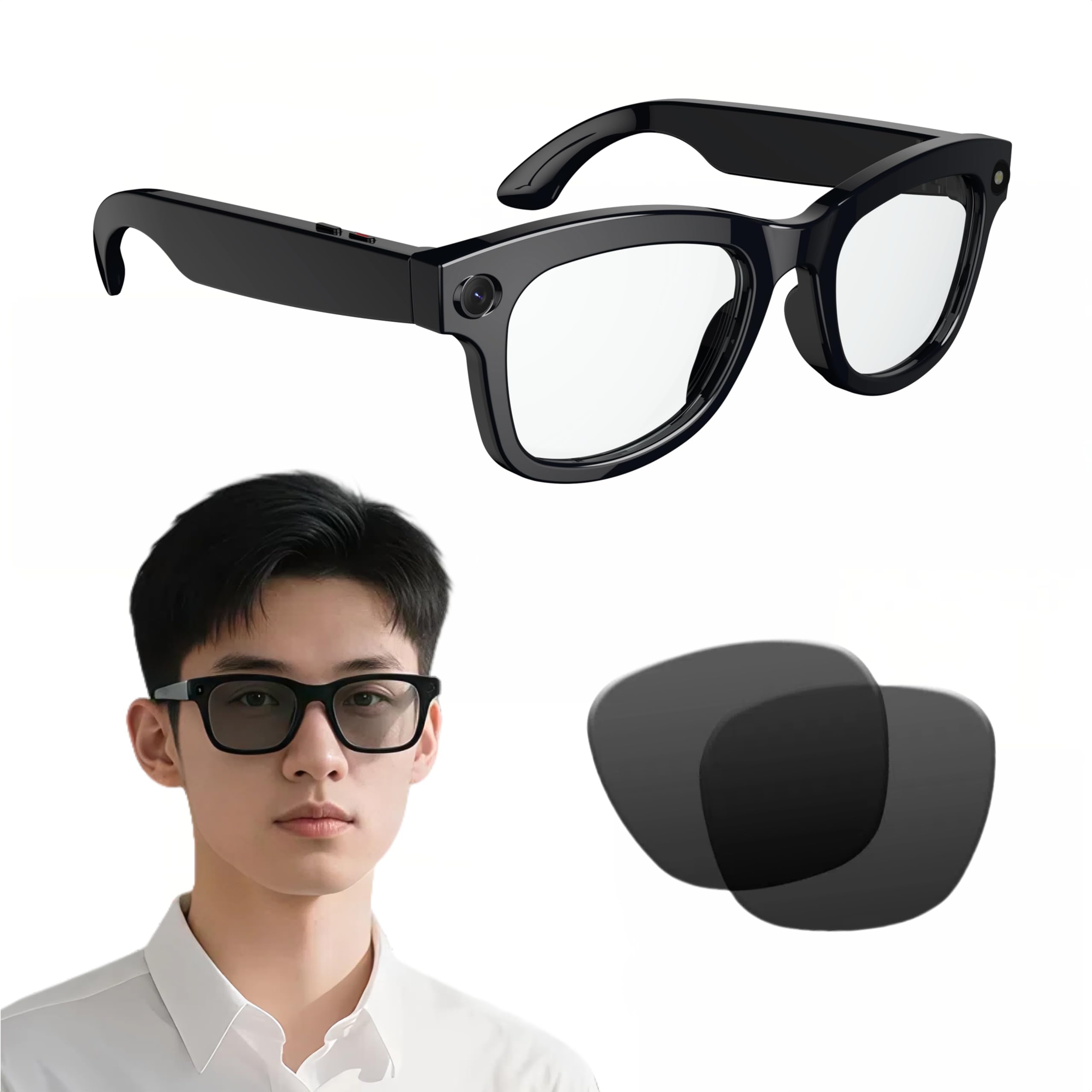 Amazon | スマートグラス Bluetooth/Wi-Fi メガネ型カメラ 800万画素